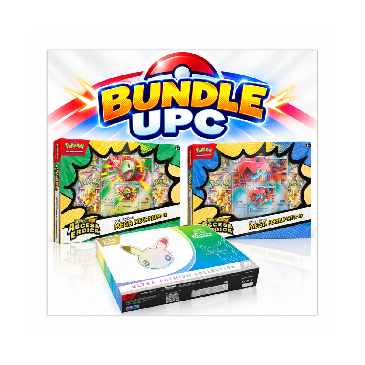 Bundle UPC - UPC Espeon 30° anniversario + Collezione Mega Meganium + Feraligatr