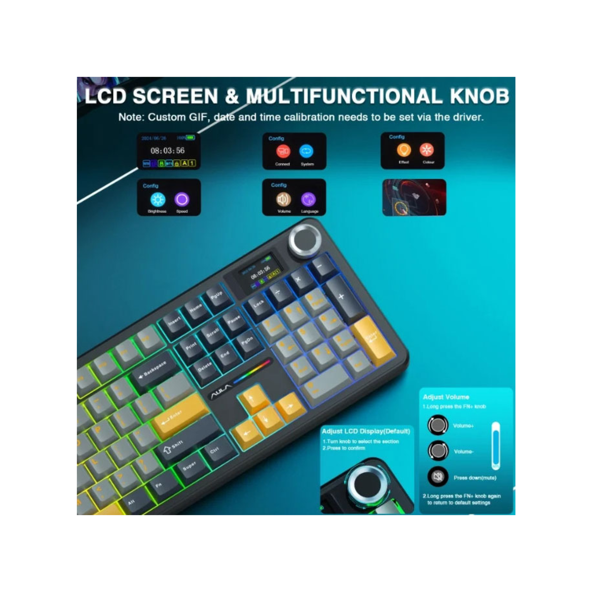 AULA F108 Pro – Tastiera gaming Gray Orange Deep Gray (ANSI US)