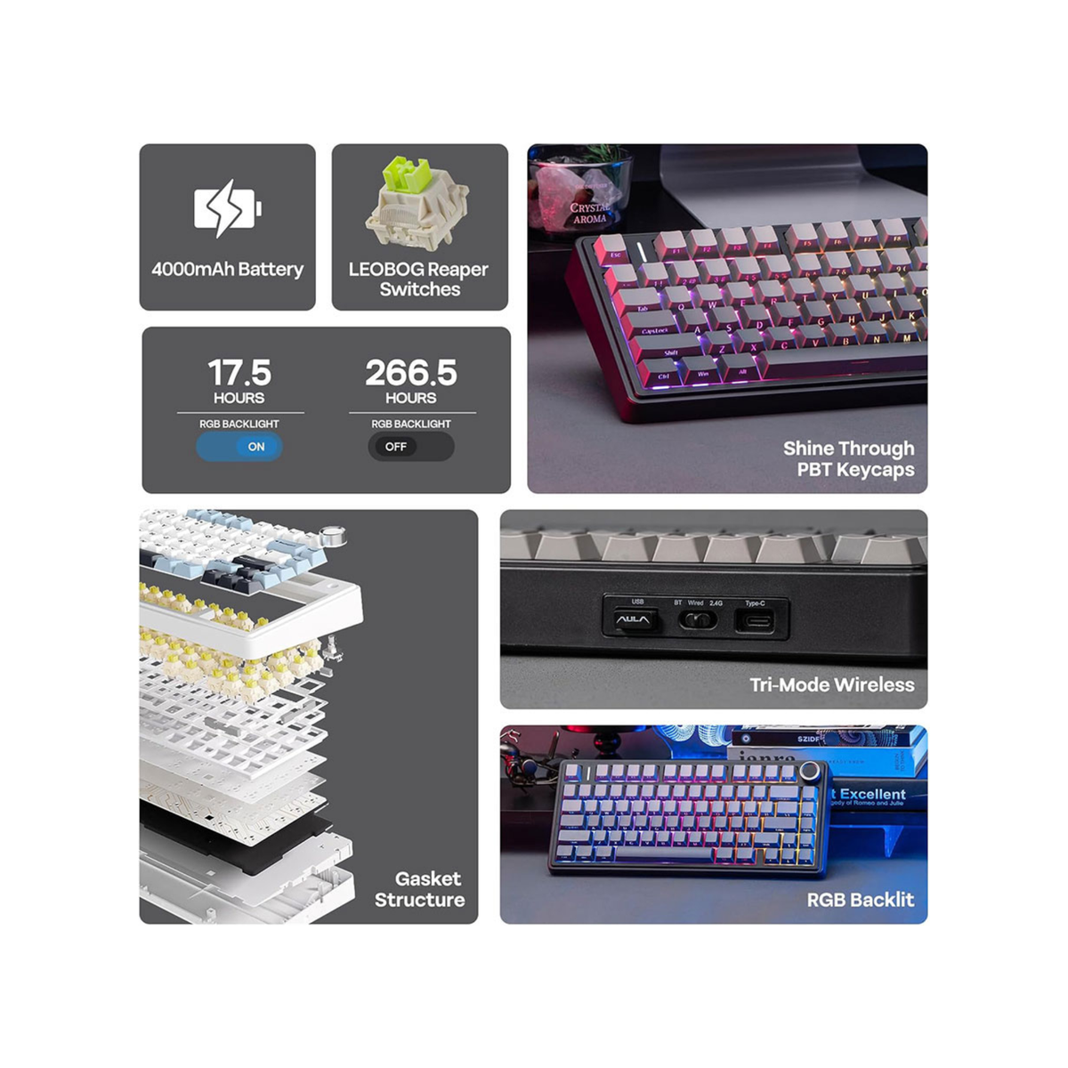 AULA - Tastiera Gaming Magnetica - F75 HE Gradient Grey (ANSI US)