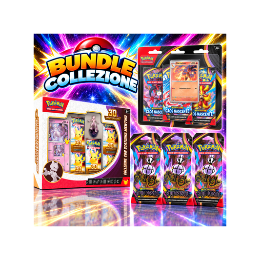 Bundle - Collezione Mewtwo 30° anniversario + Blister caos nascente + 3 paper booster buio