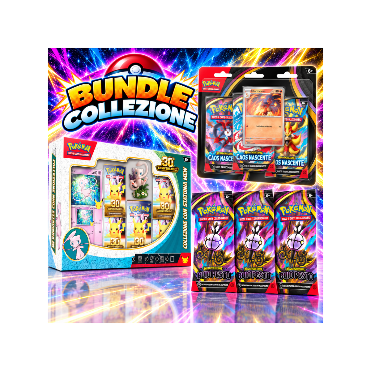 Bundle - Collezione Mew 30° anniversario + Blister caos nascente + 3 paper booster buio