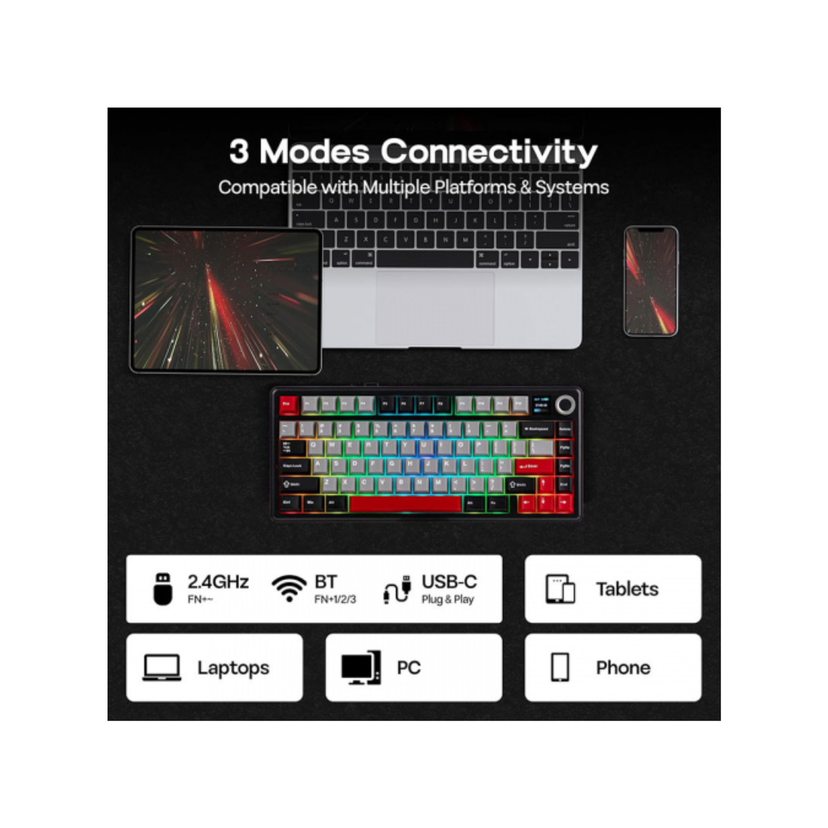 AULA - Tastiera Gaming - F75 MAX Black + Red (ANSI US)