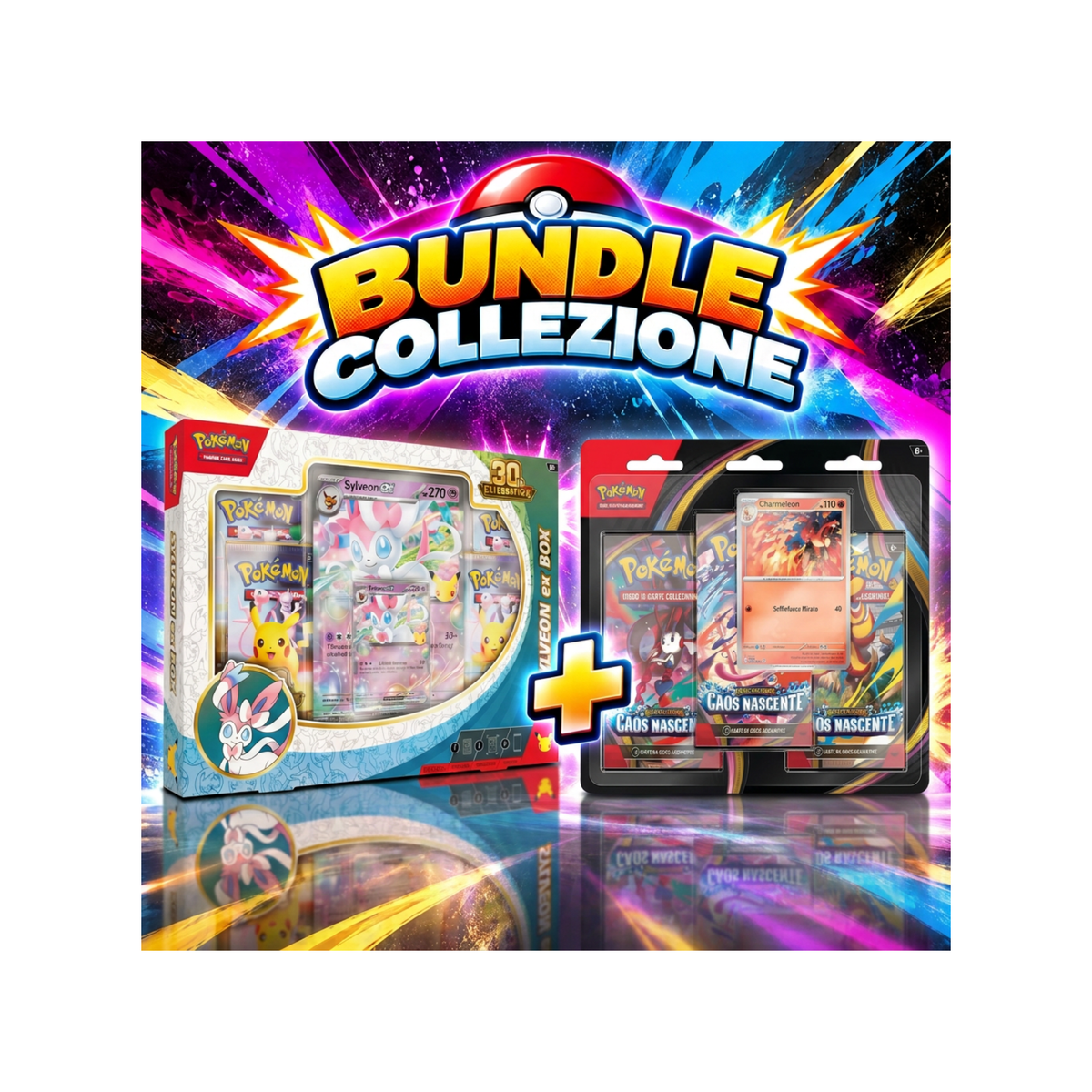 Bundle -  Collezione Sylveon 30° anniversario + Blister da 3 caos nascente