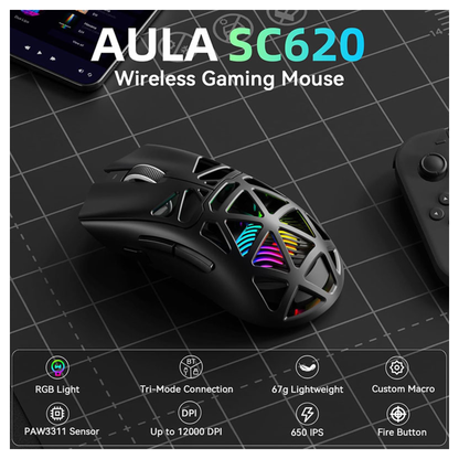 AULA - Mouse Gaming Wireless SC620 Black