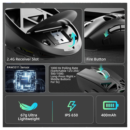 AULA - Mouse Gaming Wireless SC620 Black